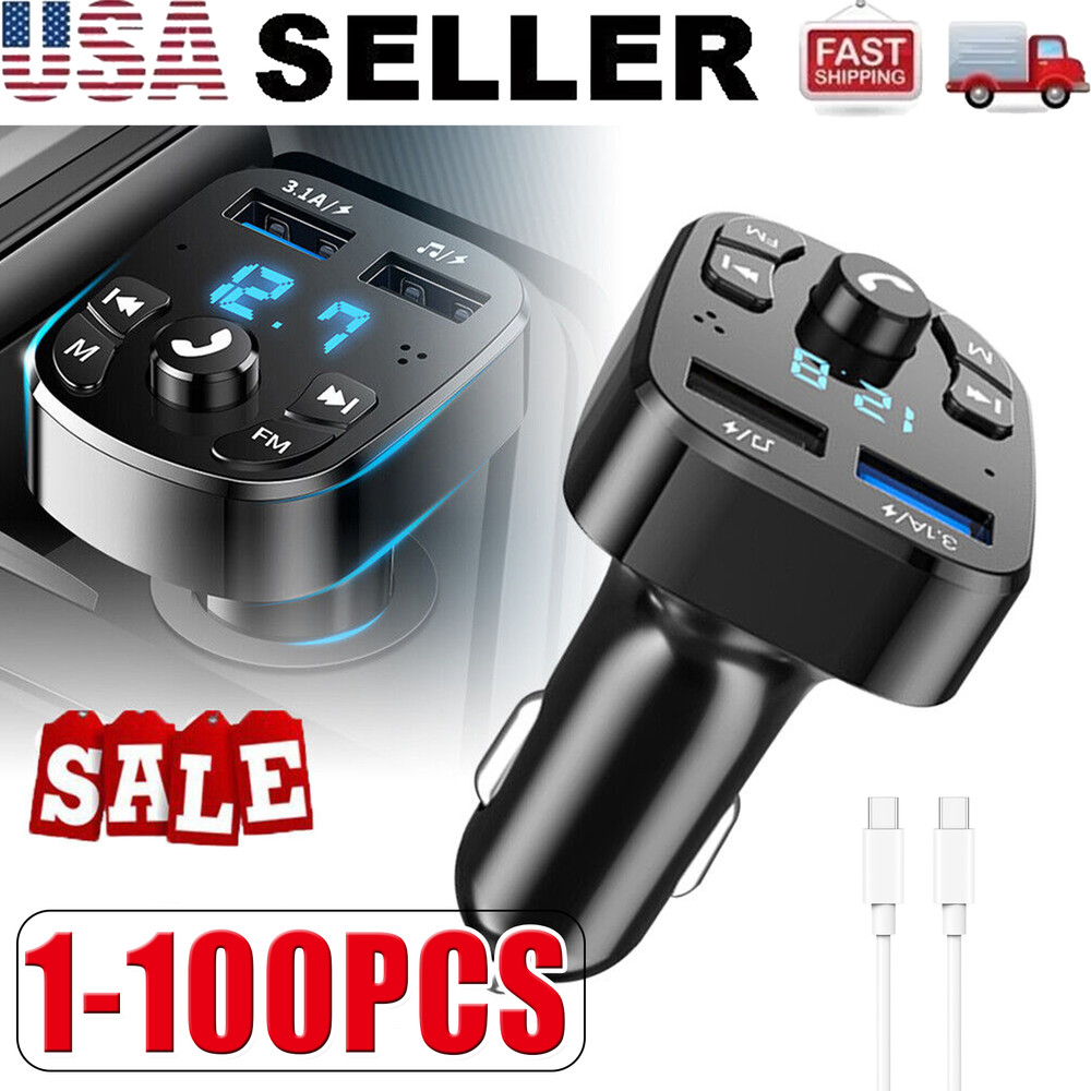 Bluetooth 5.0 Car Wireless FM Transmitter Adapter 2USB PD Charger Hands-Free Lot