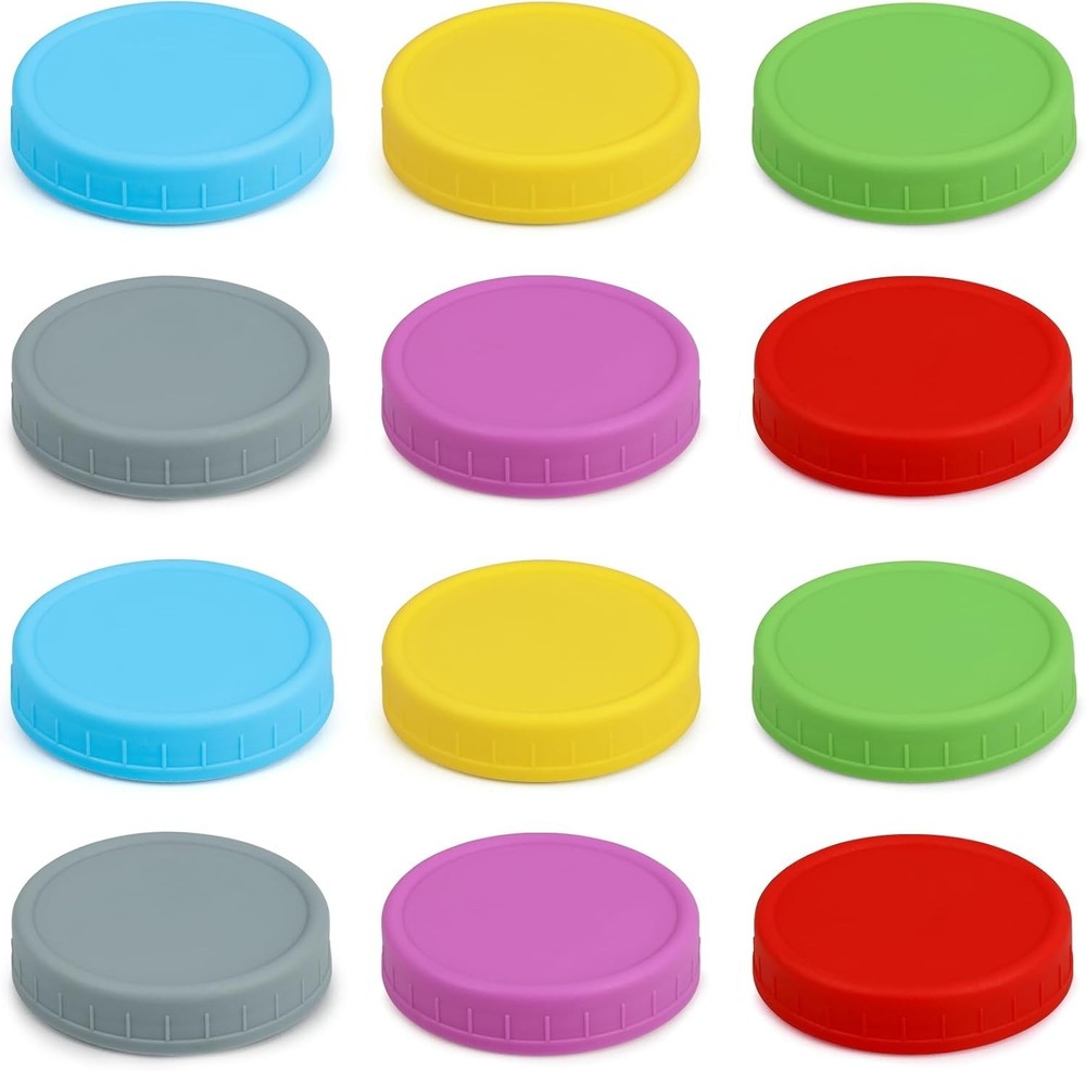 12 Pack Plastic Mason Jar Lids - Multicolor & Dishwasher Safe for Kitchen Use