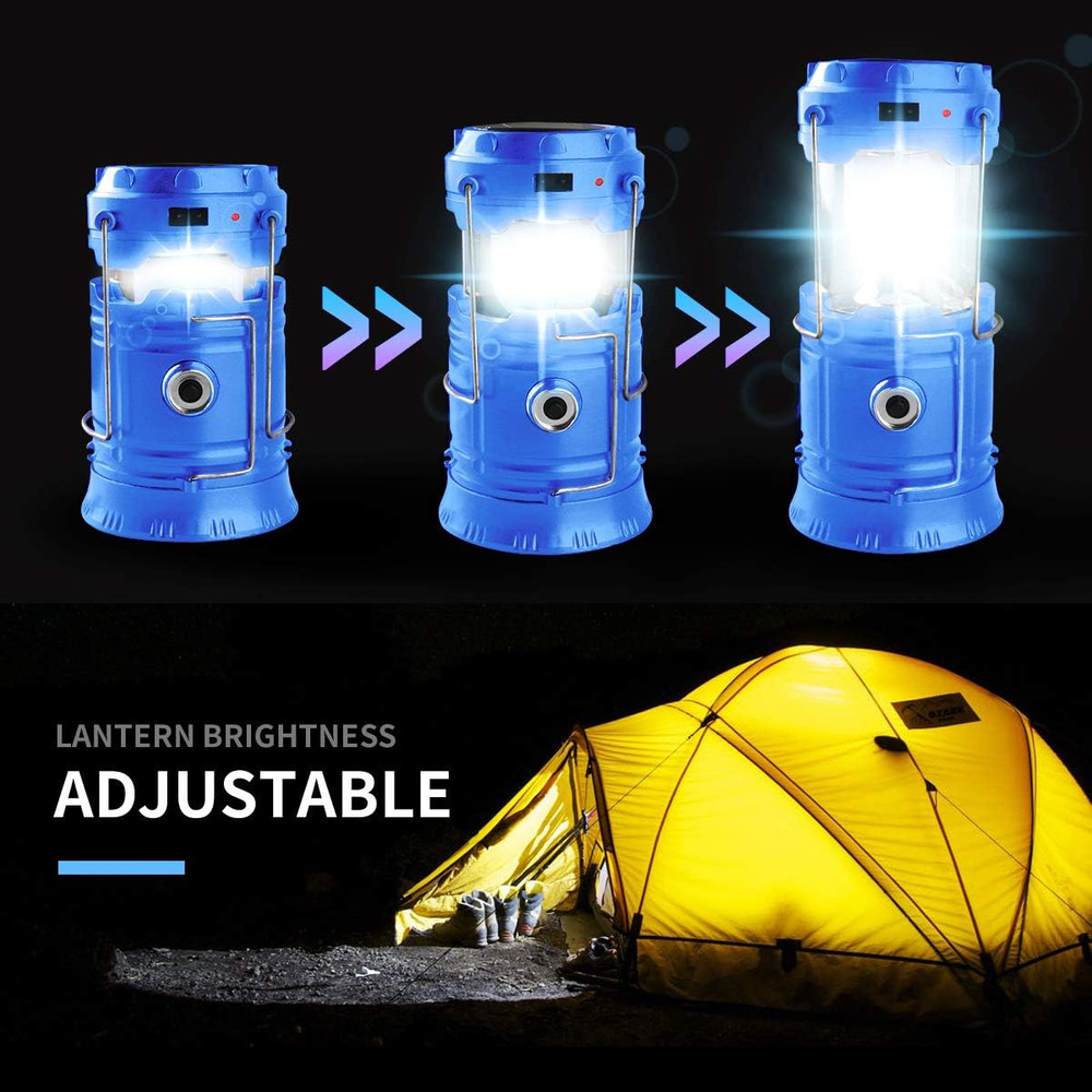 Solar Rechargeable LED Camping Lantern Flashlight with Collapsible Design