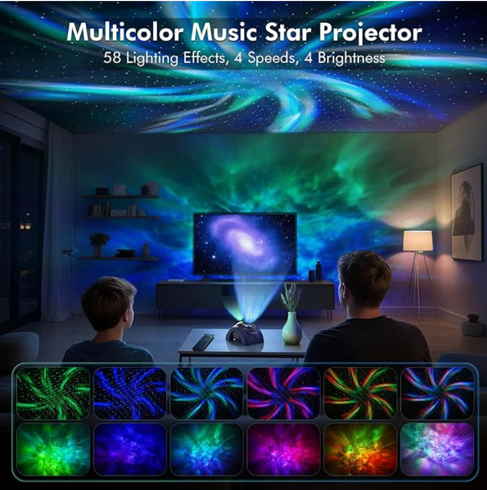 Dual Lens Galaxy Projector, 58 Light Effects Star Projector for Bedroom, Night L