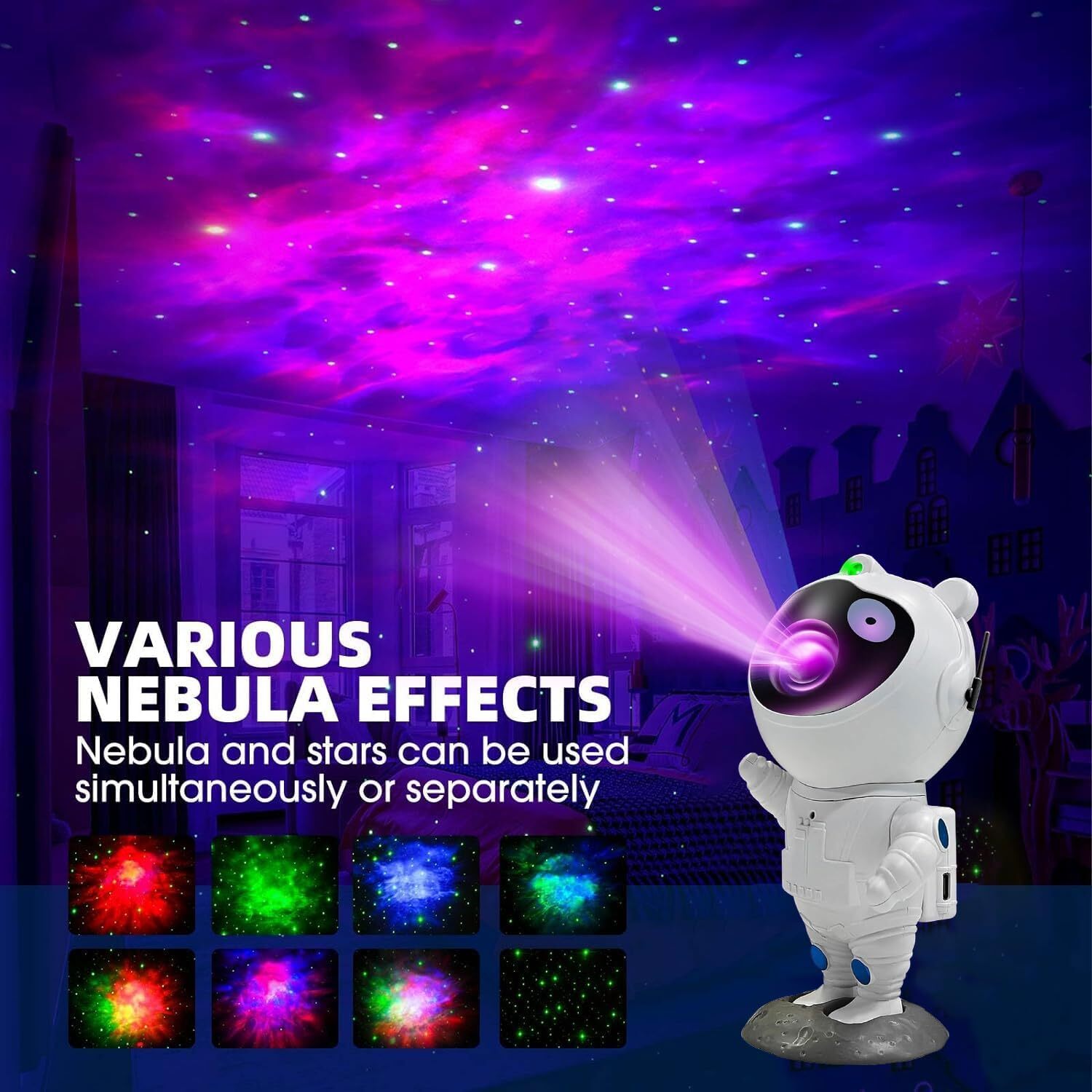 LED Galaxy Projector Night Light Astronaut Nebula Ceiling Lamp for Kid's Bedroom