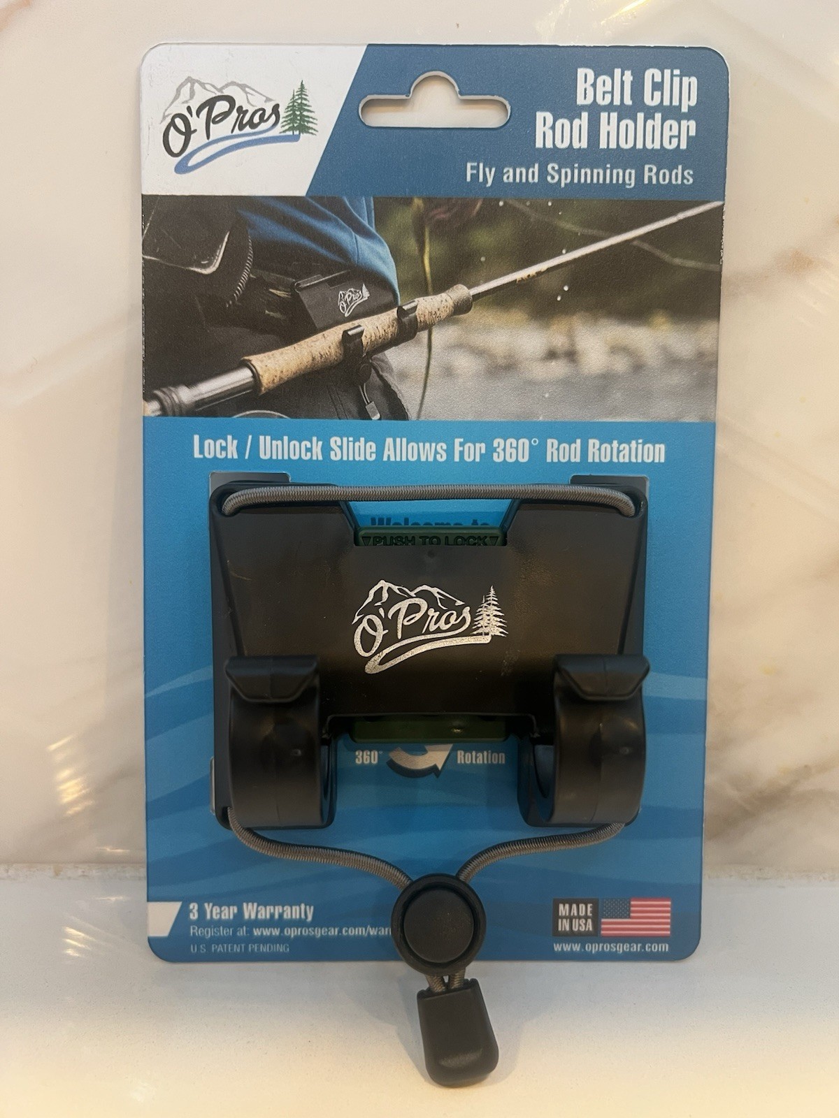 O'PROS BELT CLIP FLY ROD HOLDER W/ SLIDE LOCK, WAIST BELT CLIP-HANDS FREE!