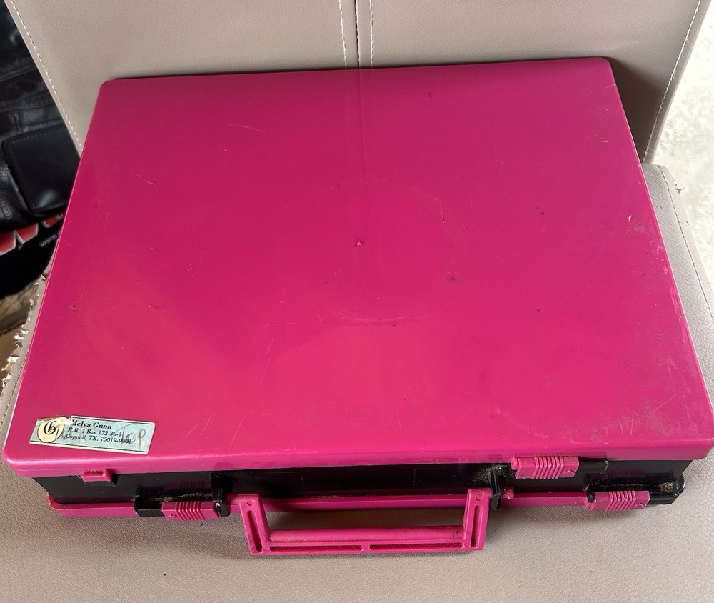 Pink Black Plastic Sewing Storage Box with Thread, Floss, Needles, Yarn