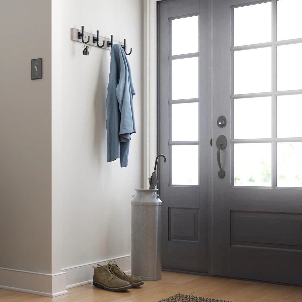 Miller 27" Wall Mounted Hook Rack, 4 Hooks, Rustic Gray & Matte Black