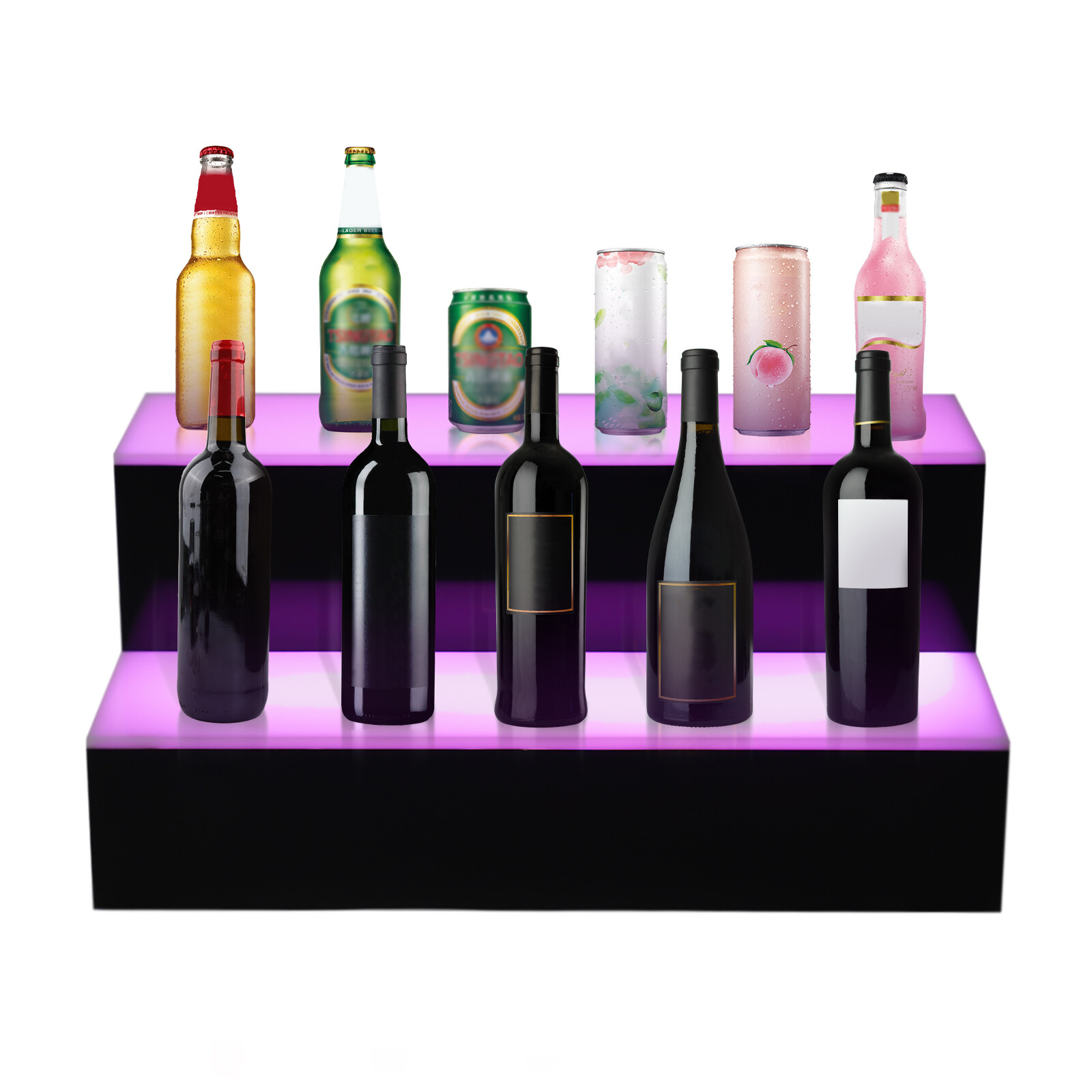 2 Tier Step - LED Lighted Back Bar Liquor Bottle Shelf Glowing Display Stand NEW