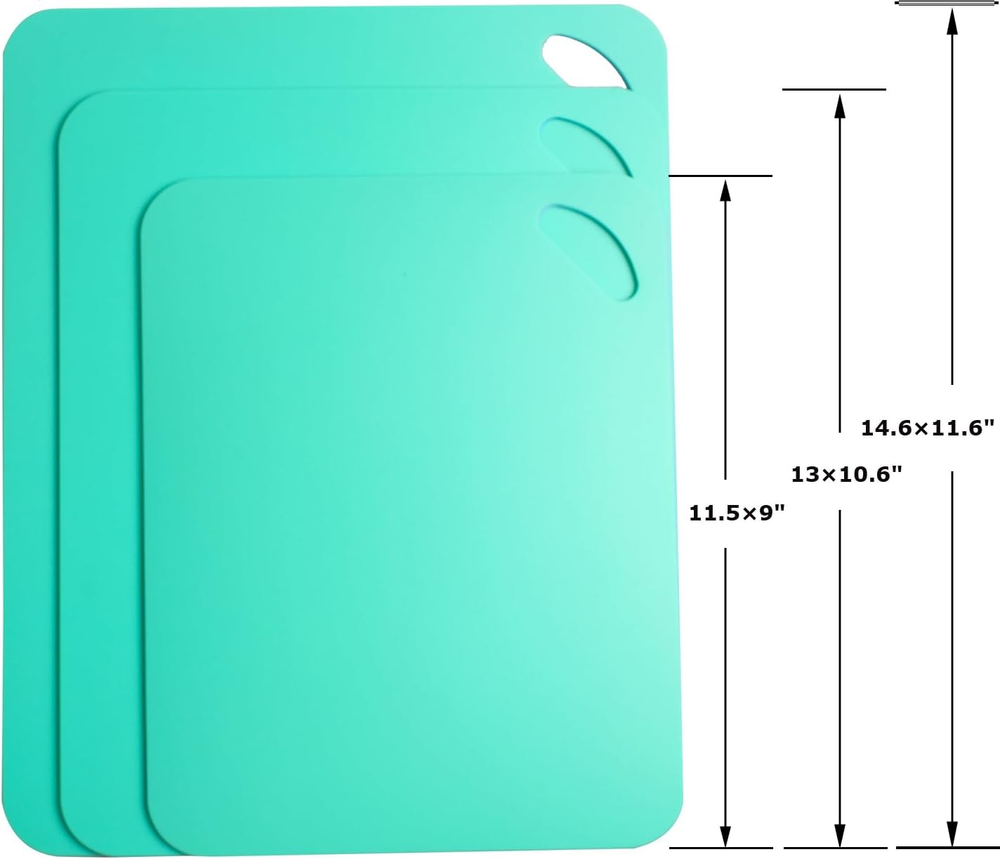 Plastic Flexible Cutting Mats for Kitchen, 3Pcs Color Coded Chopping Board Set,