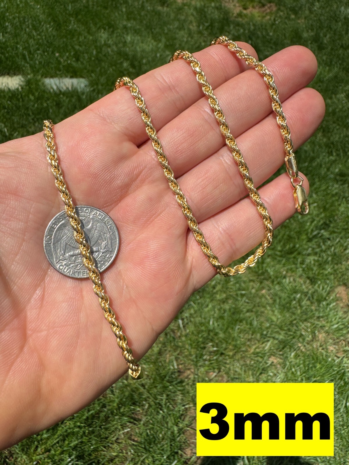 Men's Women's Real 14k Gold Plated Solid 925 Sterling Silver Rope Chain 1.5-5mm