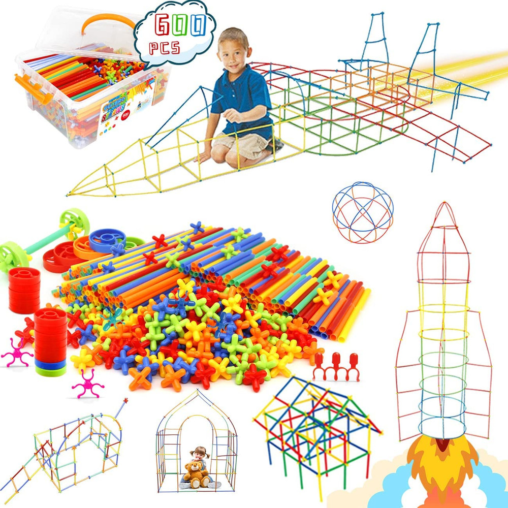 Straw Constructor Toys 600Pcs STEM Building Toy Interlocking Plastic Engineering