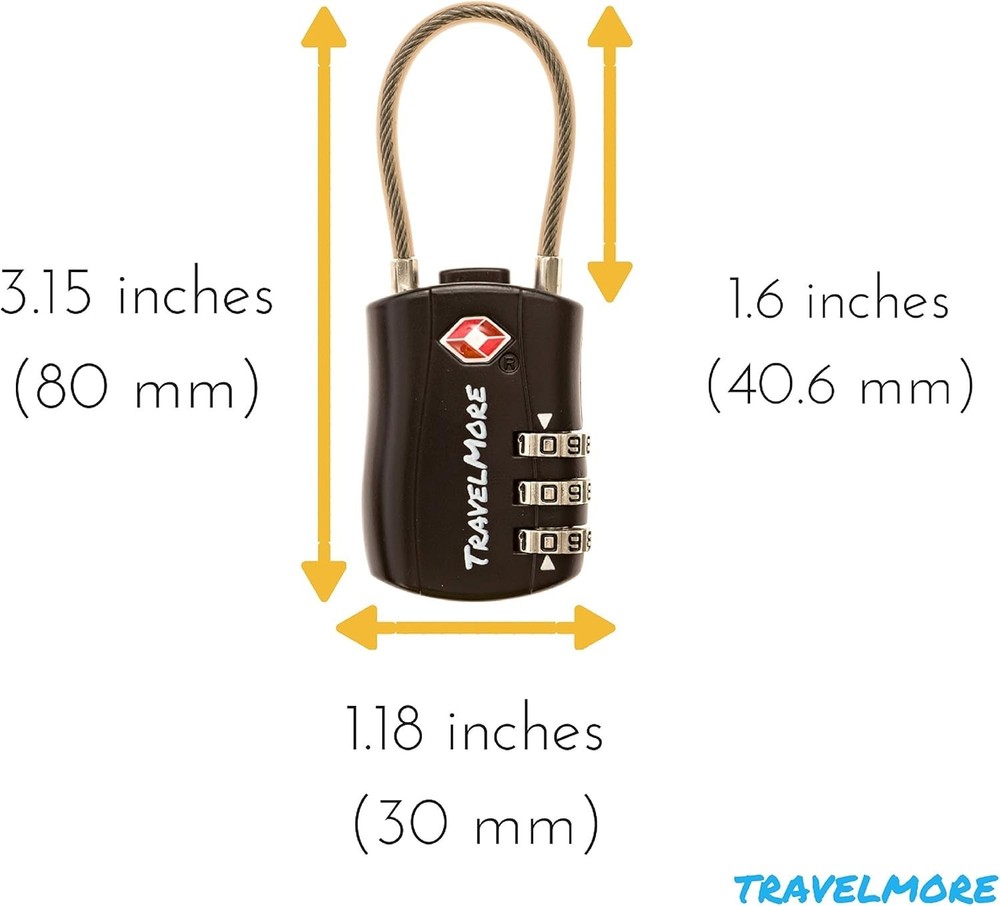 Black TSA Cable Locks 6 Pack - Heavy Duty