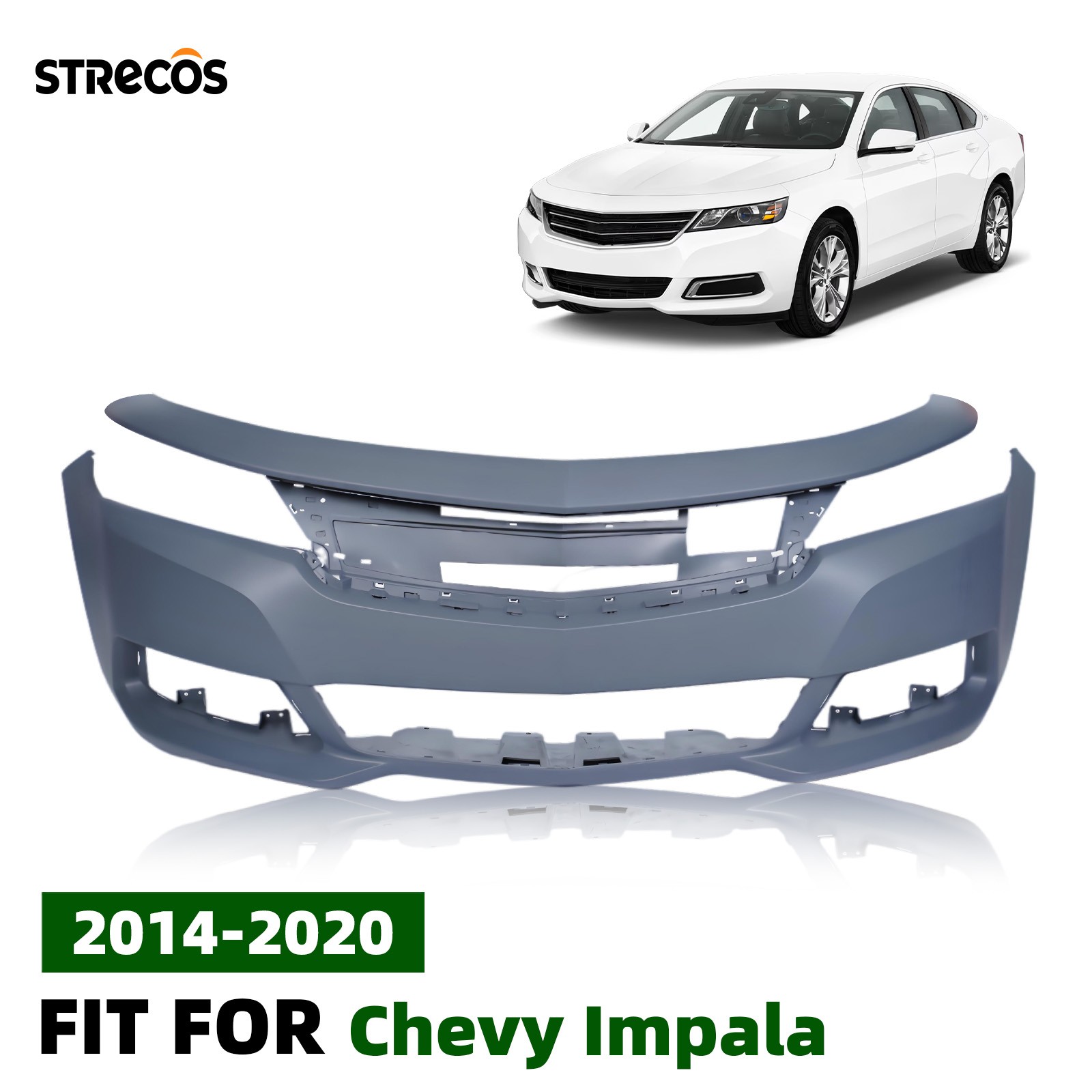 Front Bumper Cover For 2014 2015 2016 2017 2018 2019 2020 Chevy Impala 22990036