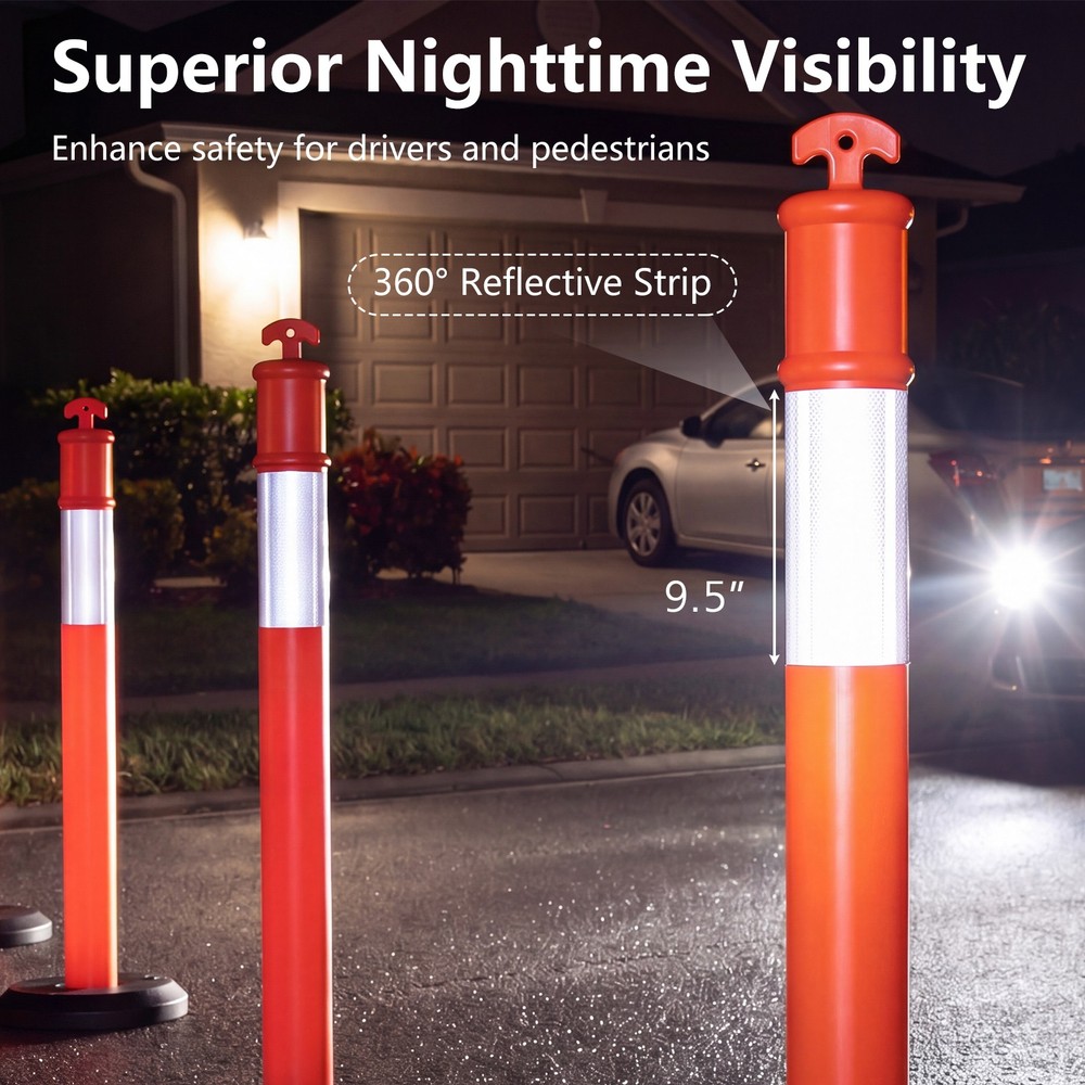 3 Pack Traffic Delineator Posts with Fillable Base,45 Inch Delineator Post Cones