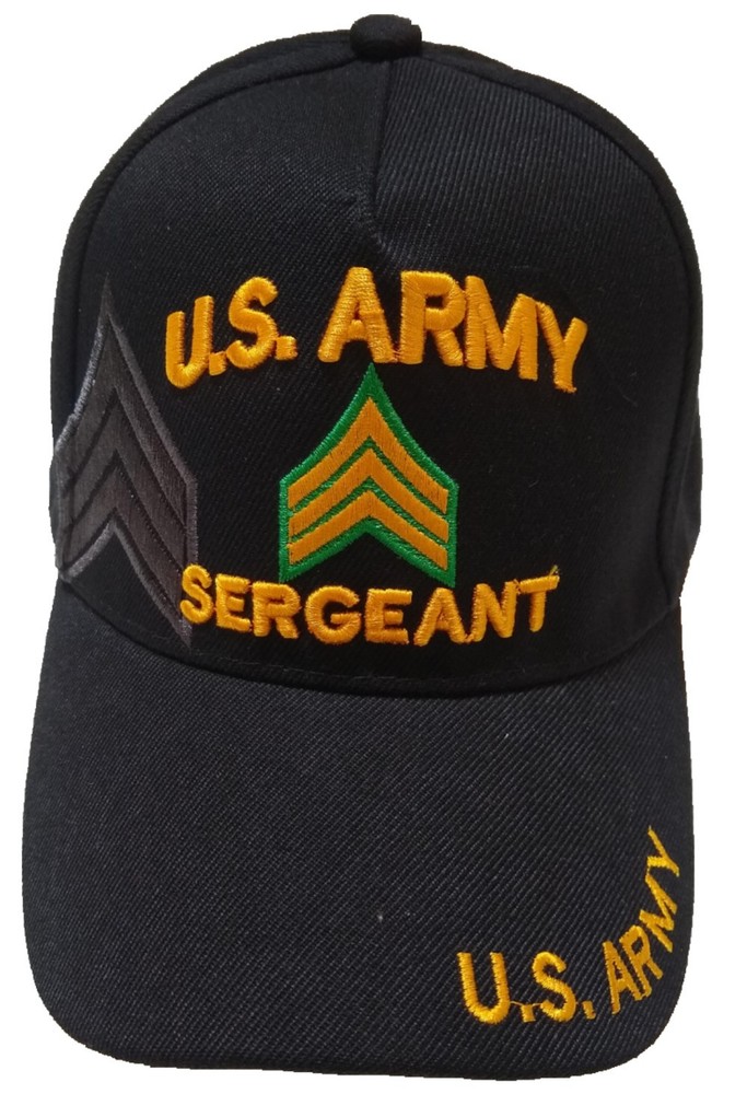 U.S. Army Sergeant, E-5, Adjustable Black Baseball Cap,