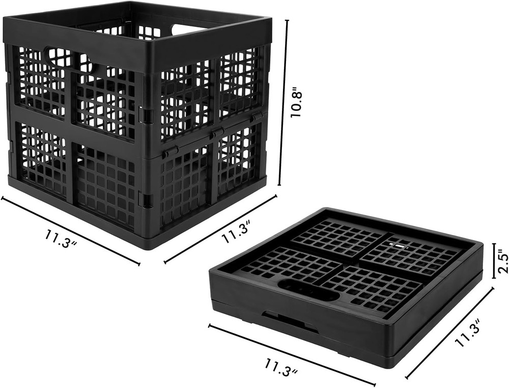 3-Pack Collapsible Plastic Storage Crates Foldable Crates Storage 16L Black