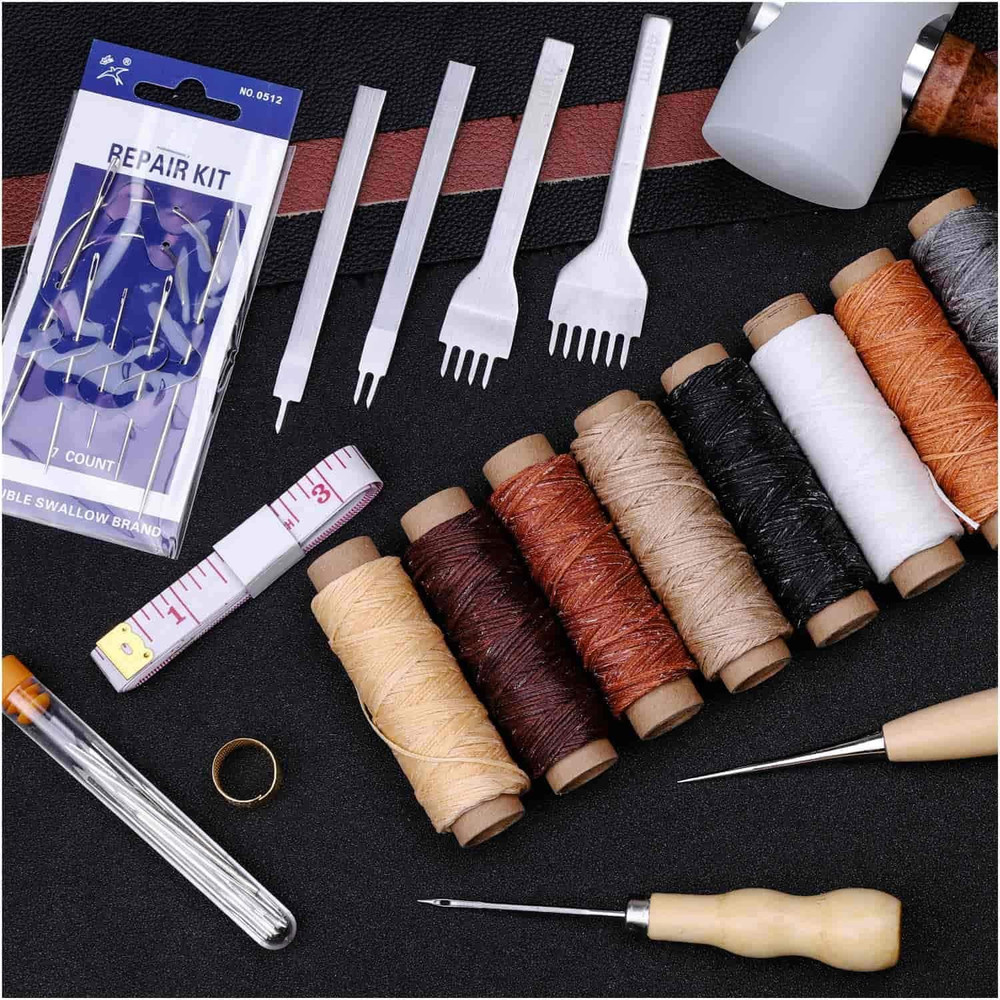 35 Pcs Leather Pouch Kit with Hole Punch, Sewing Tools, Waxed Thread and Large-E