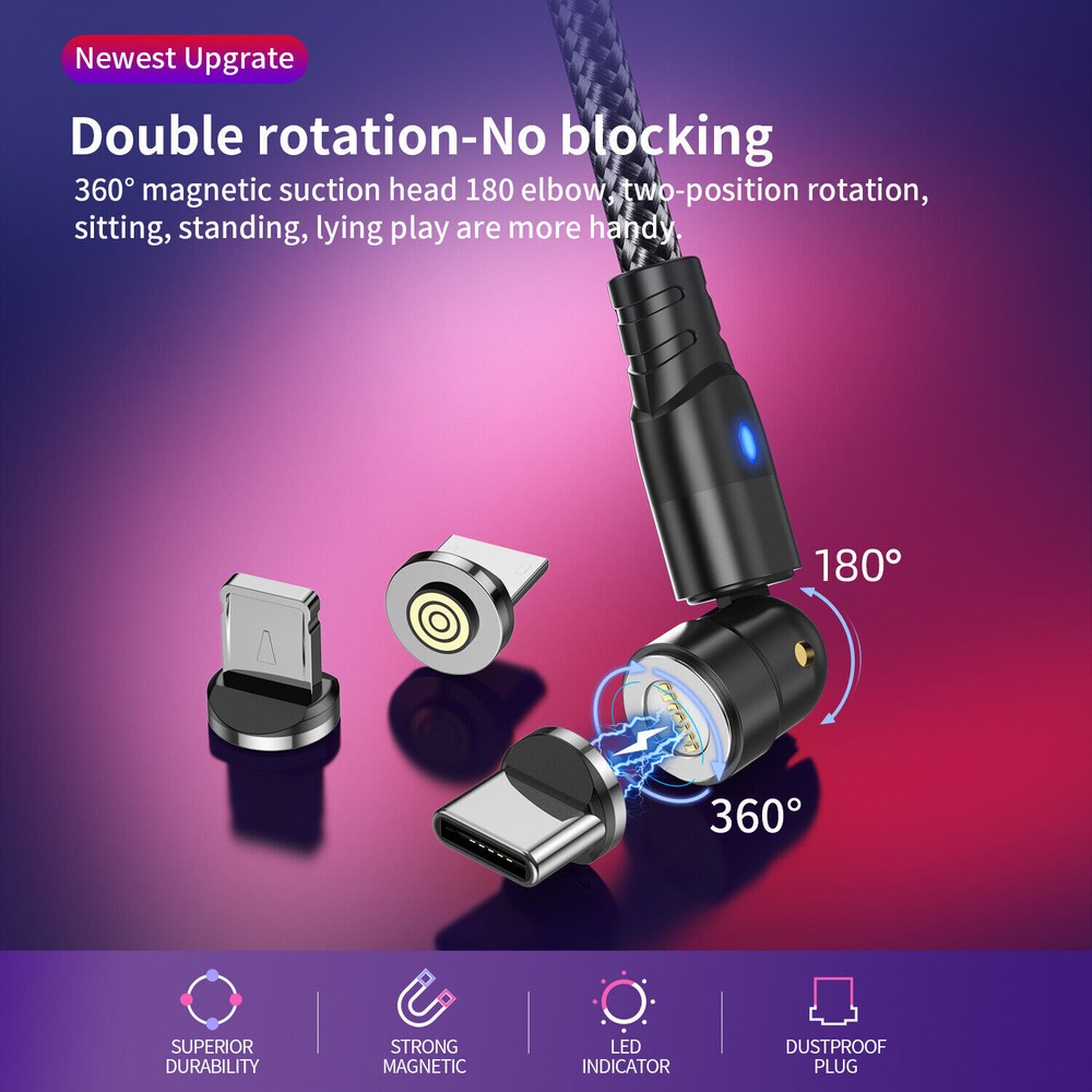 540 Rotate Magnetic Cable PD 60W USB C to Type C Micro USB Data Sync Fast Charge