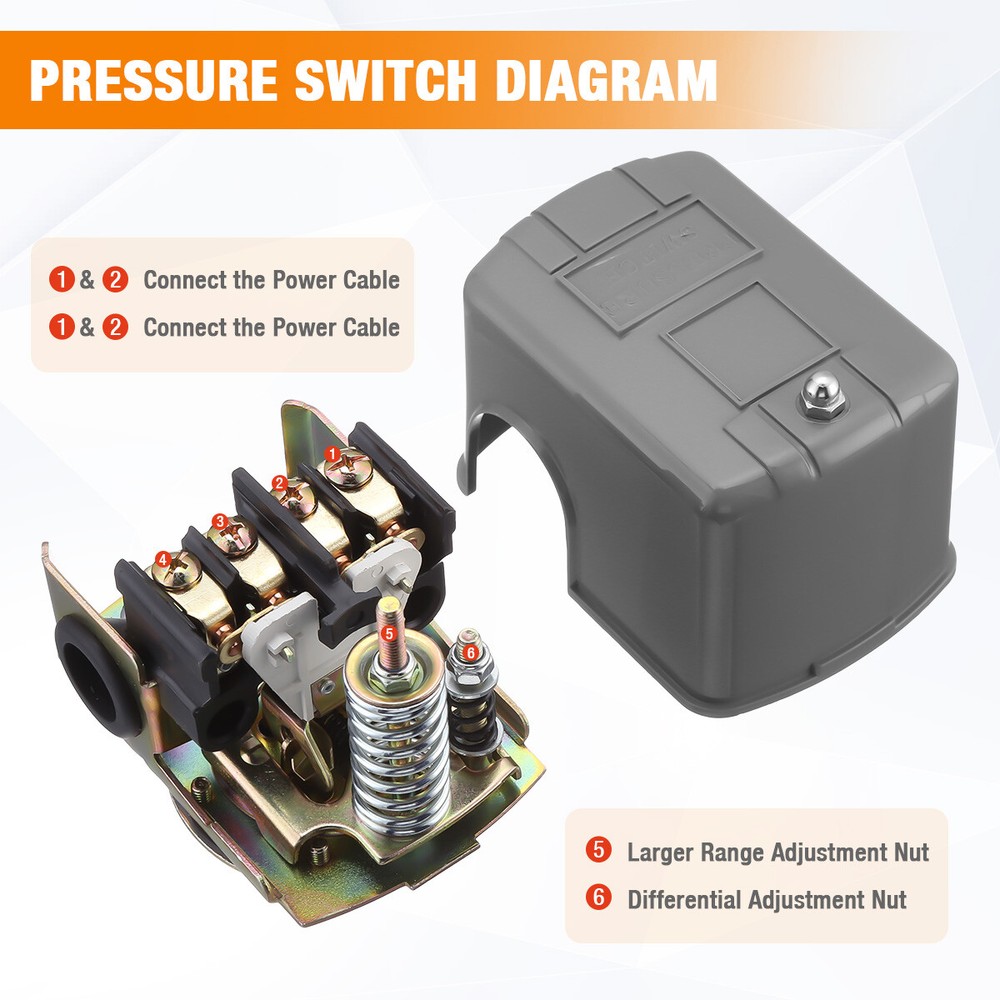 40-60 PSI Adjustable Well/Water Pump Pressure Control Switch Double Spring Pole