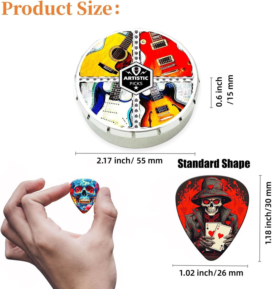 Personalized Skull Guitar Picks 24 Pack - Thin, Medium, Heavy Variety