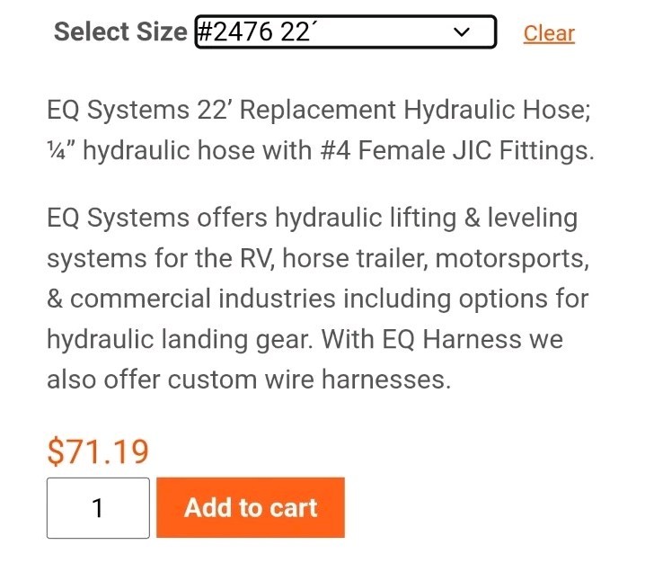 EQ Systems 22' Replacement Hydraulic Hose 2476