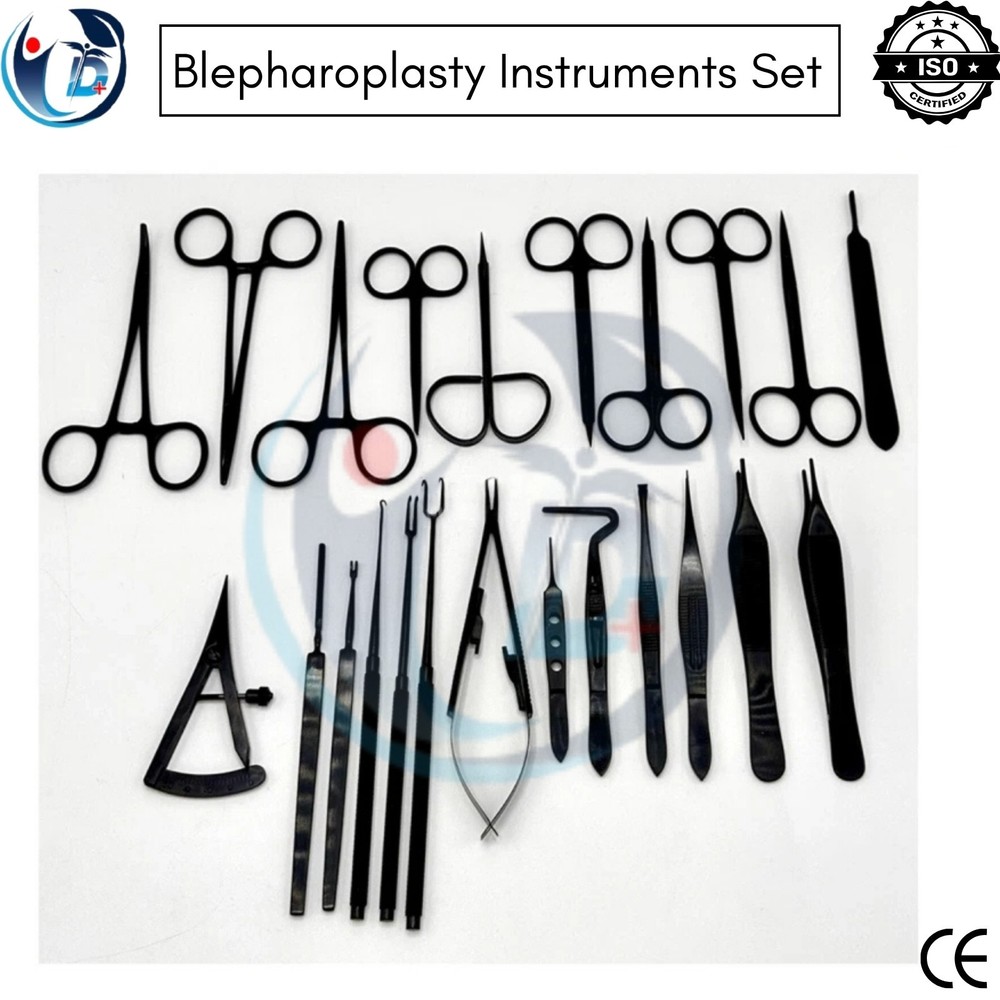 Blepharoplasty Instruments Set - Black | Plastic & Eye Surgery Kit with Box CE