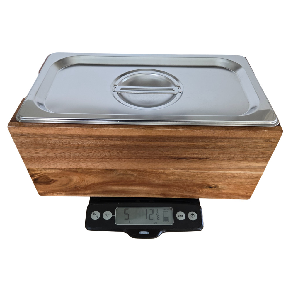 Solid Cedar Box Buffet Server Stand and 1/3 sz Stainless Hotel Pan & Lid, 6" H