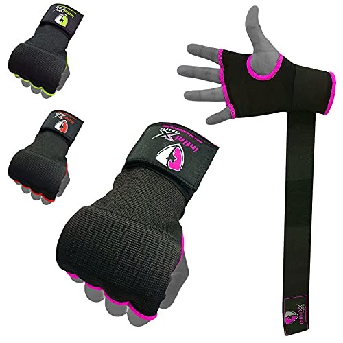 Boxing Hand Wraps Inner Gel Gloves for Punching, Elasticated Small-Medium Pink