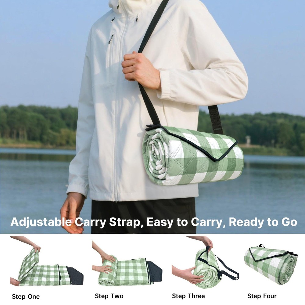 TigeJoy Extra Large Picnic Blanket 6'8" x (Rectangular), Green