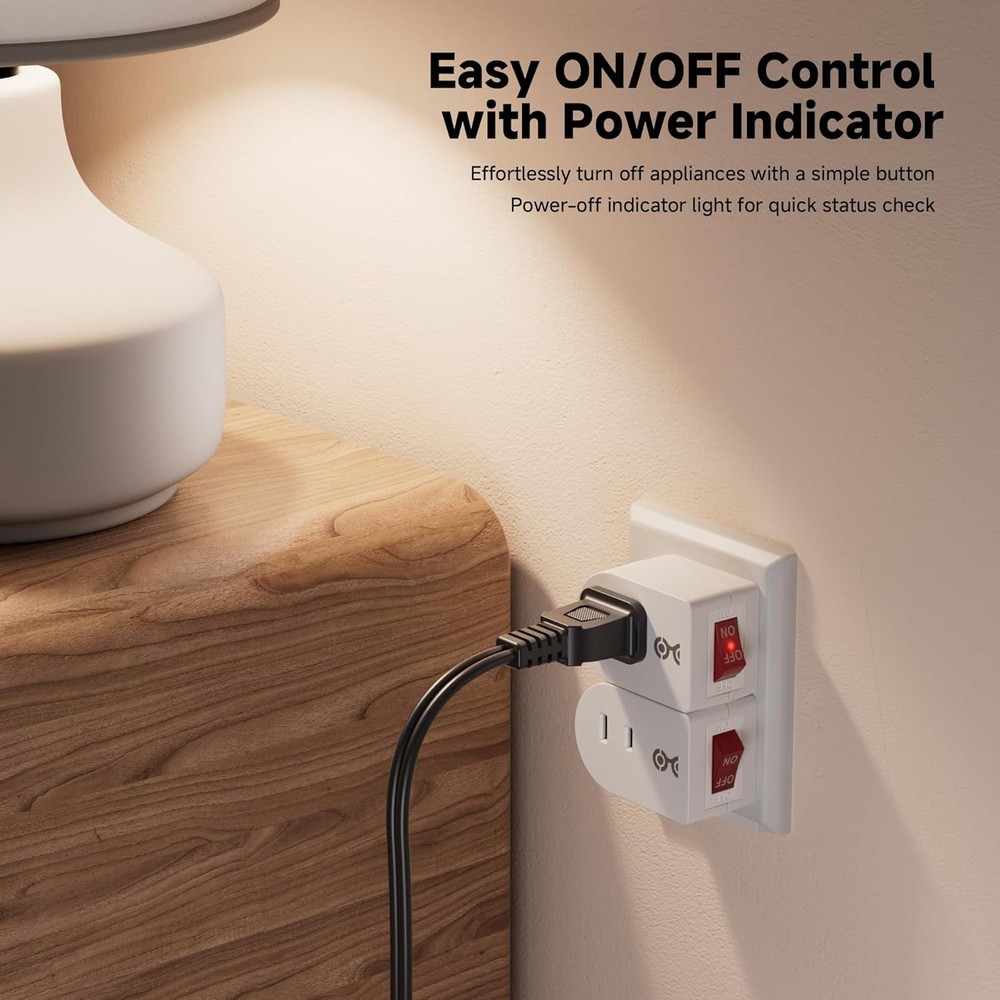 3-Pack 2 Prong Outlet Switch ON Off, Plug-in Switch for Outlet, White