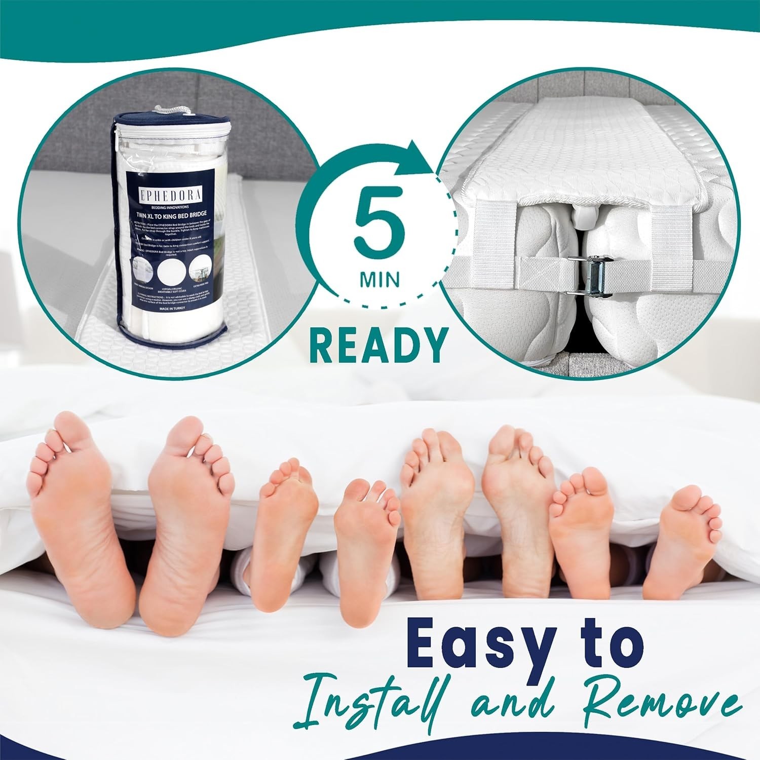 10" Extra Wide Bed Bridge Twin to King Converter Kit - Split King Gap Filler for