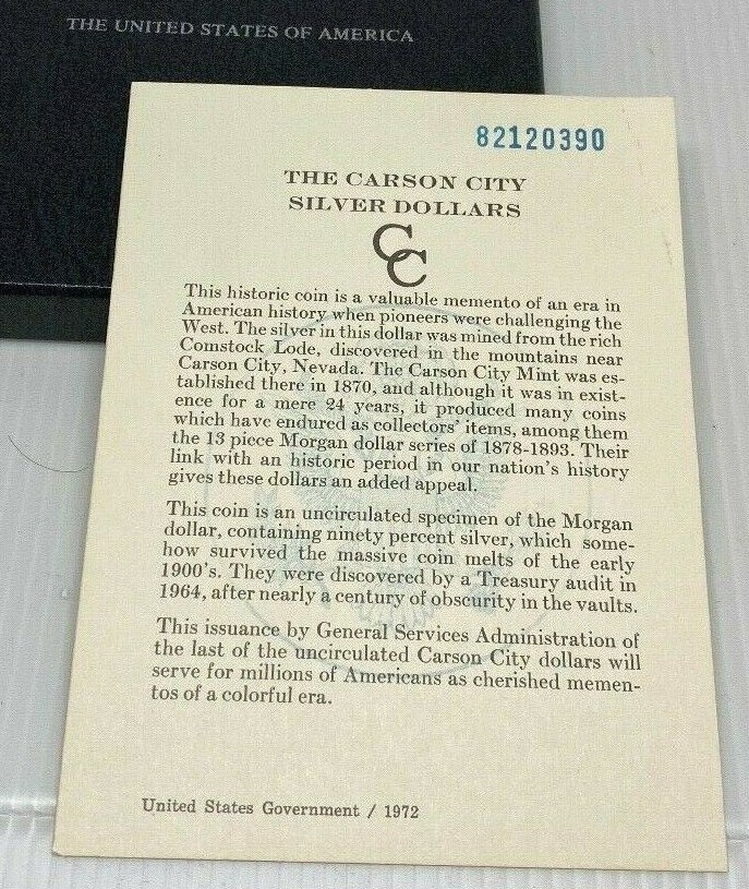 1882-CC GSA Morgan Silver Dollar CORRECT SERIAL COA - NO COIN - NO BOX