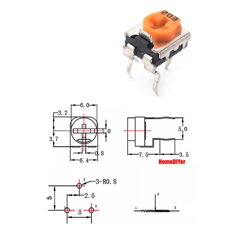 RM065/RM063/WH06 Potentiometer Horizontal/Vertical Variable Trimmers 100~2M ohm