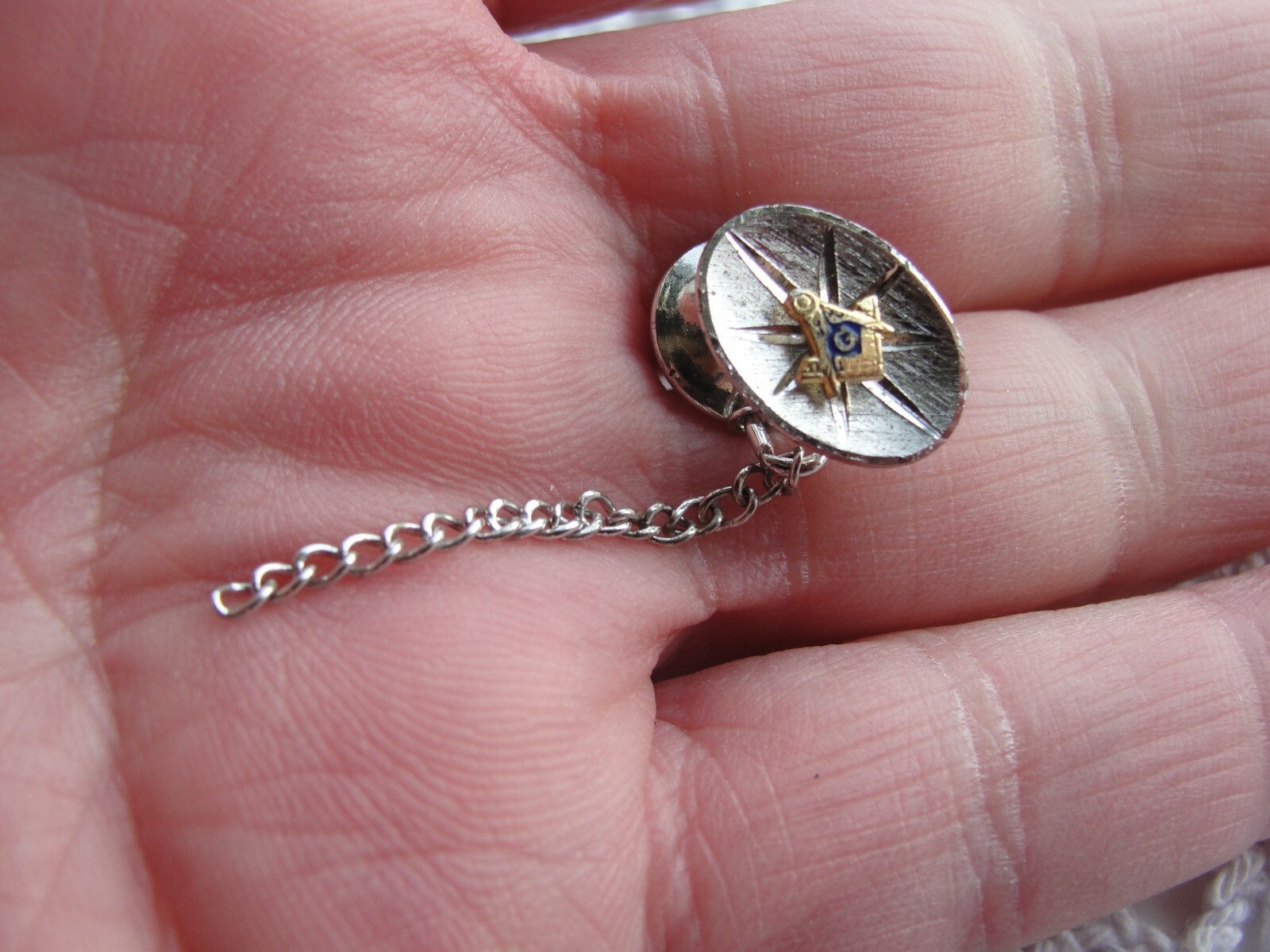 Estate Vintage Mason Freemason Sterling Silver Tie Tack Masonic Lodge Member