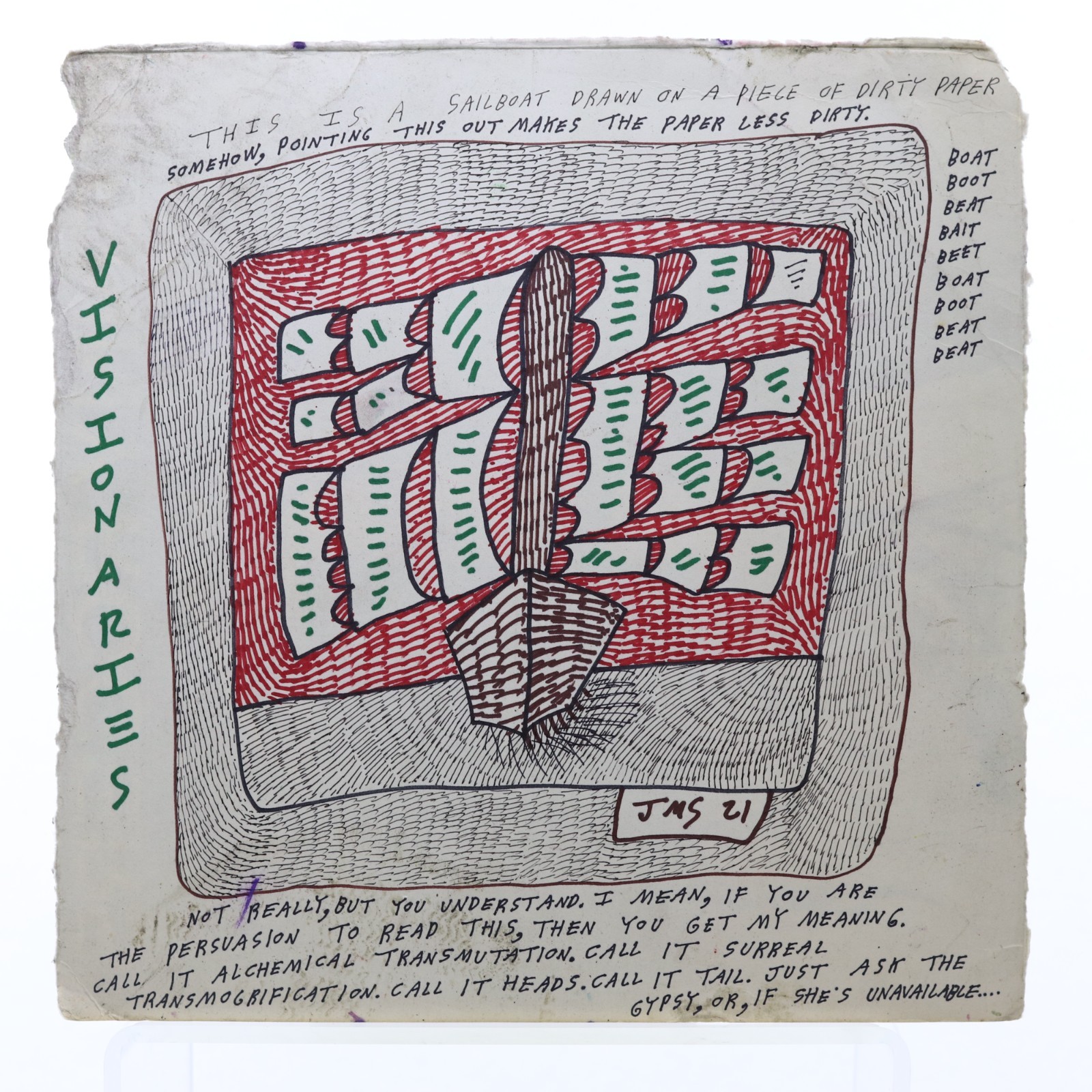 Jon Sarkin JS-2021-T8818 Ink and Marker on Cardboard Album Sleeve 2021