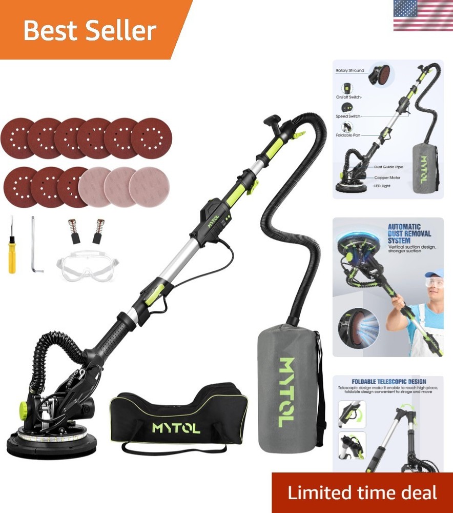 Versatile Corded 7.2A Drywall Sander with Powerful Vacuum & Extendable Handle