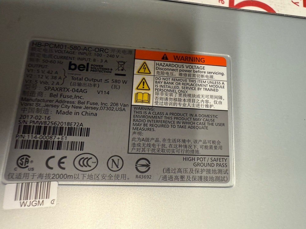 Delta 114-00087+E1 NETAPP 580W Power Supply