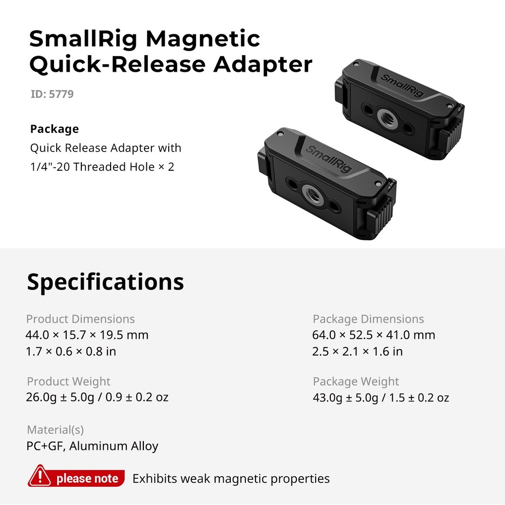 SmallRig Action 6 / Nano Magnetic Quick-Release Adapter Mount with 1/4" Thread