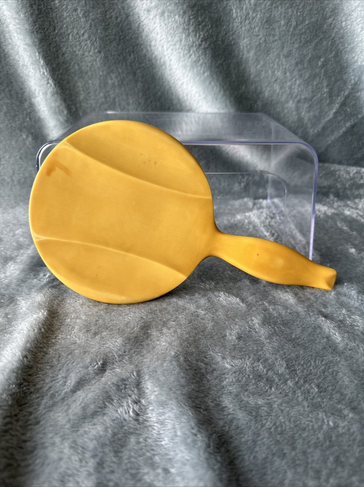 Bakelite Hand Held Round Mirror Yellow Celluloid Plastic Vintage