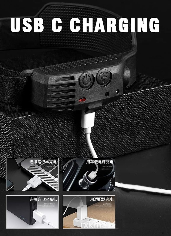 Sensor Headlamp COB LED Head Lamp Flashlight USB Rechargeable Head Torch - 2 Pcs