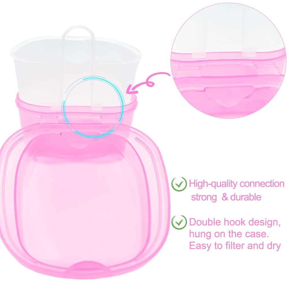 Denture Bath Case Soaking Cup with Brush, Holder Light Pink