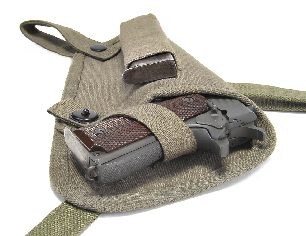 US WW2 M3 OD Canvas Colt 1911 .45 Tanker Shoulder Holster Magazine Pouch LEFT