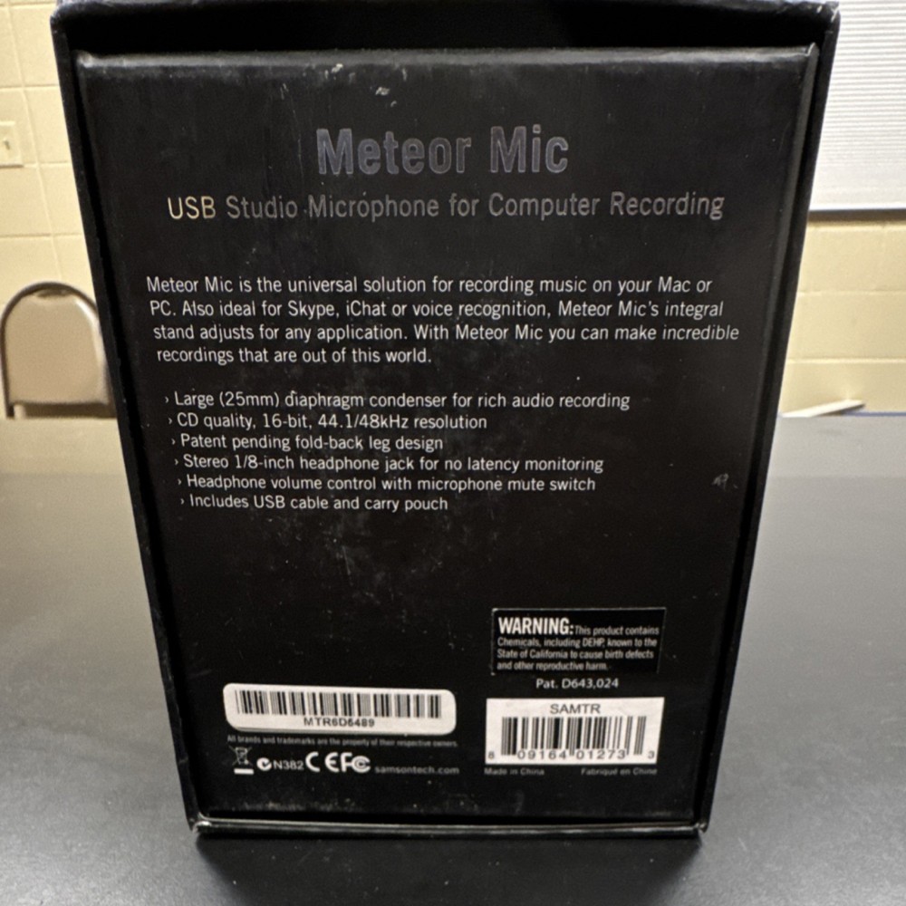 Samson Meteor Mic USB Studio Microphone, Silver, Mute Button, Headphone Jack