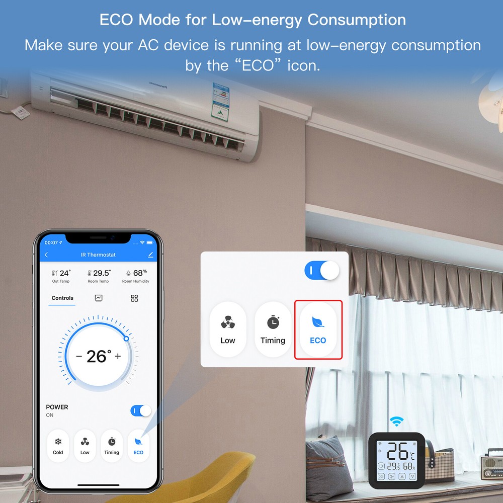 MOES WiFi IR Smart AC Remote Controller LCD Touch Screen Built-in Thermometer