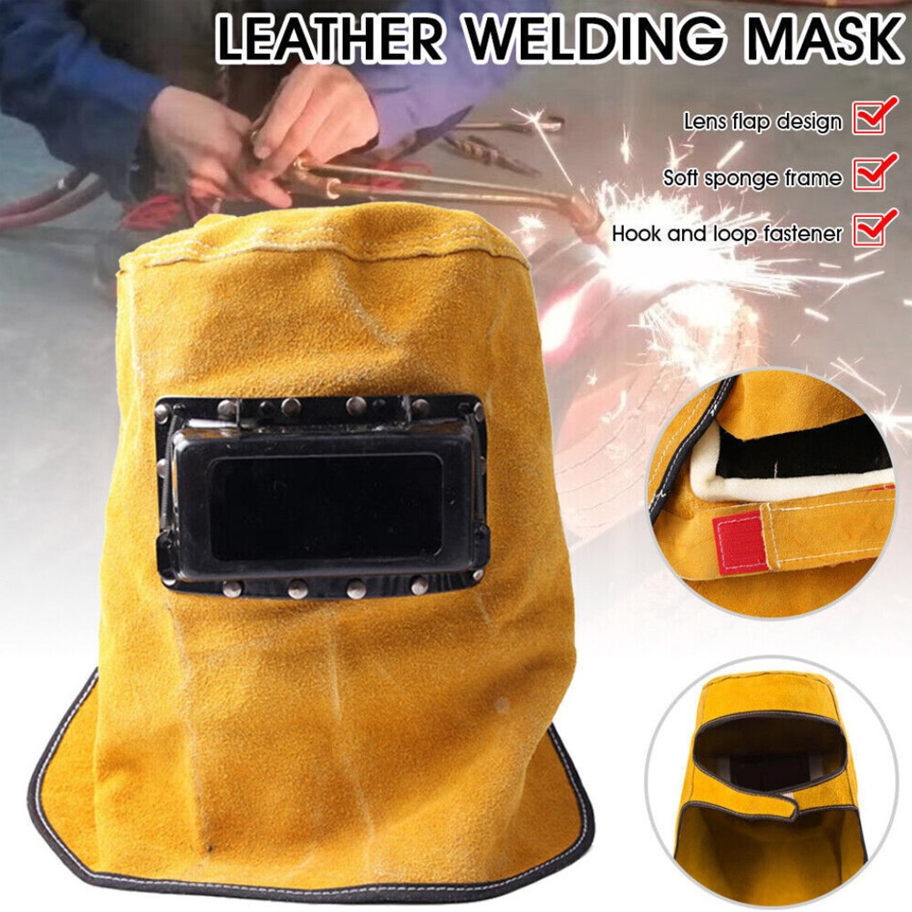Leather Welding Helmet Mask Solar Auto Darkening Filter Lens Welder Hood New US