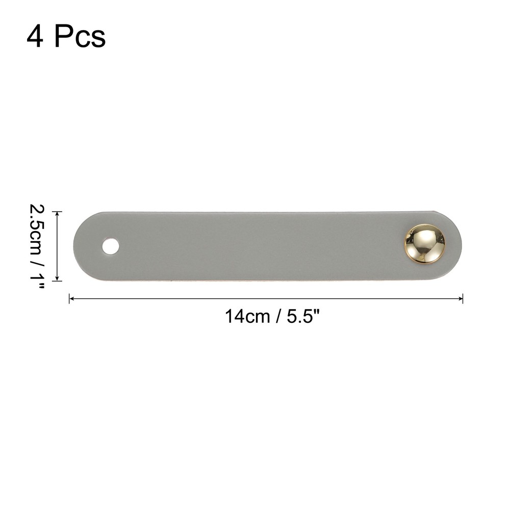 4 Packs Leather Drawer Pulls Single Hole Knobs for Drawers, Grey/Gold