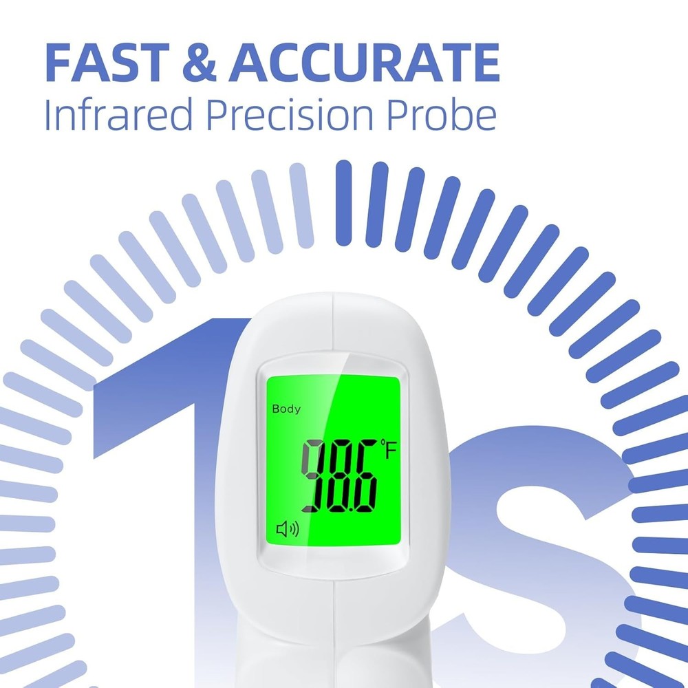 Non-Contact Infrared Thermometer with Memory Function and Large Display - White