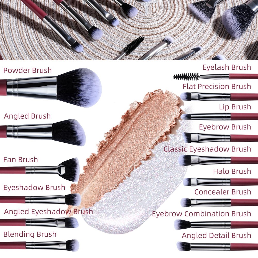 BS-MALL 15PCS Professional Makeup Brushes Set – Multi-Purpose Silver red