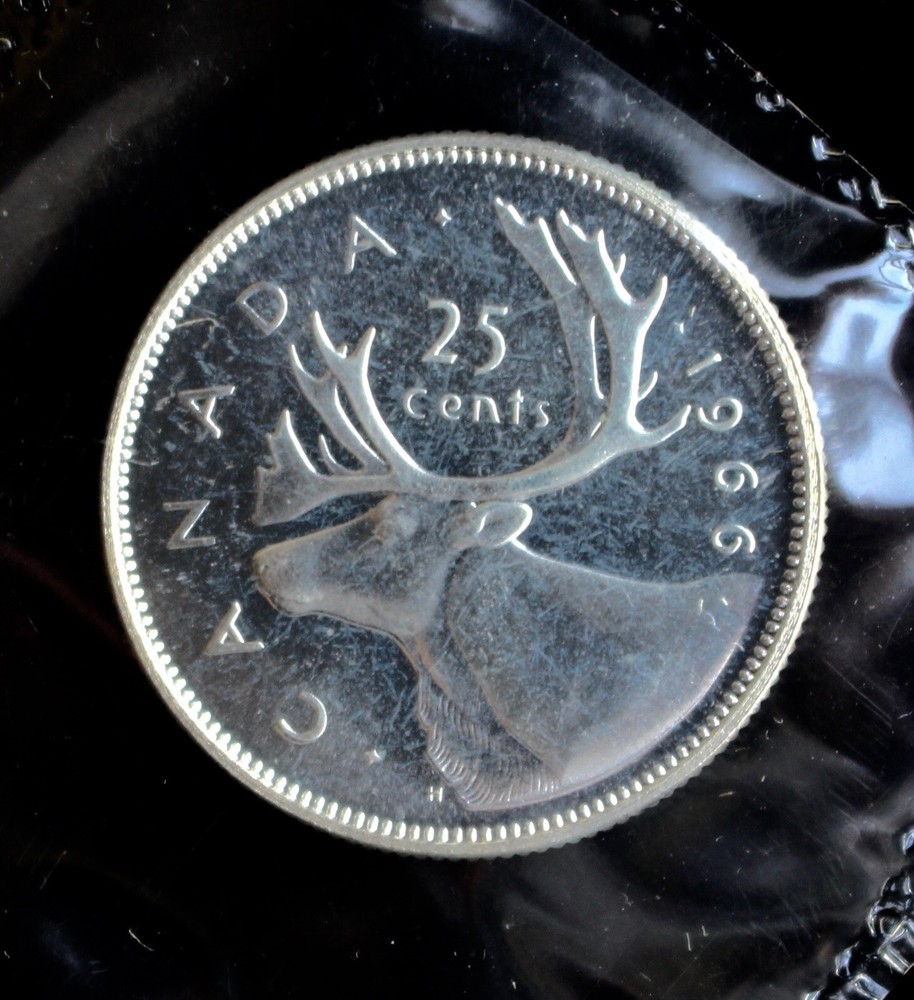 1966 CANADA 25 CENTS .800 SILVER - Pulled From Proof-Like Set UNC