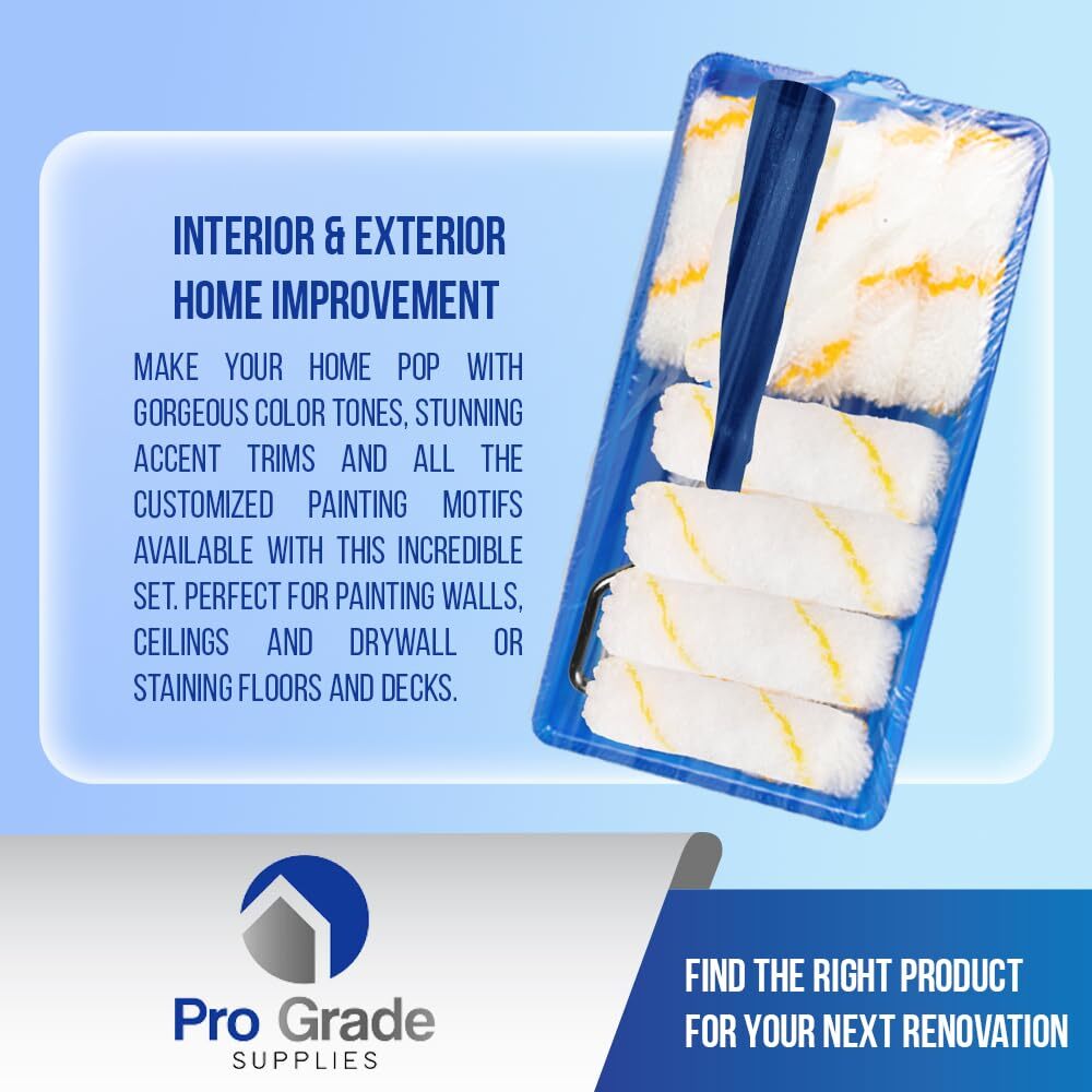 Paint Roller Kit, Plastic Paint Tray Mini Roller Frame Microfiber Covers, 10 Pcs