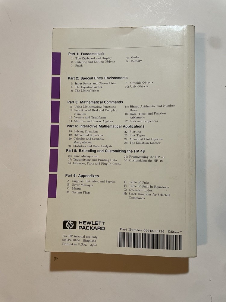 Hewlett Packard HP 48G Programmable Graphing Calculator User’s Guide 8th Ed