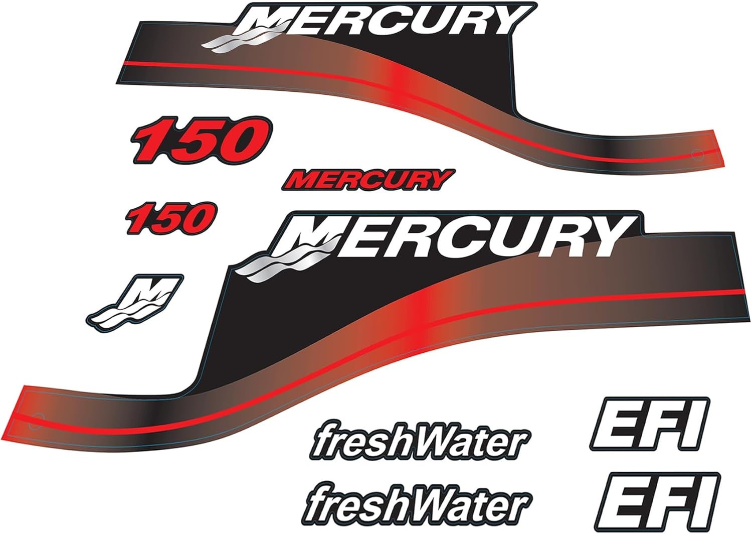 Mercury 150hp EFI FreshWater outboard engine decals RED sticker set
