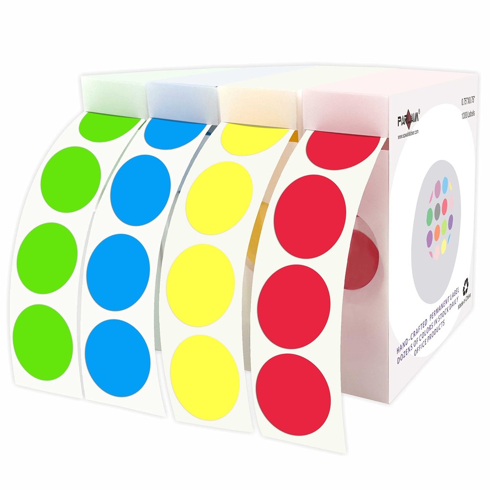 PARLAIM 4000PCS 3/4" Round Color Coding Dot 4 Rolls-4000PCS, 4colors
